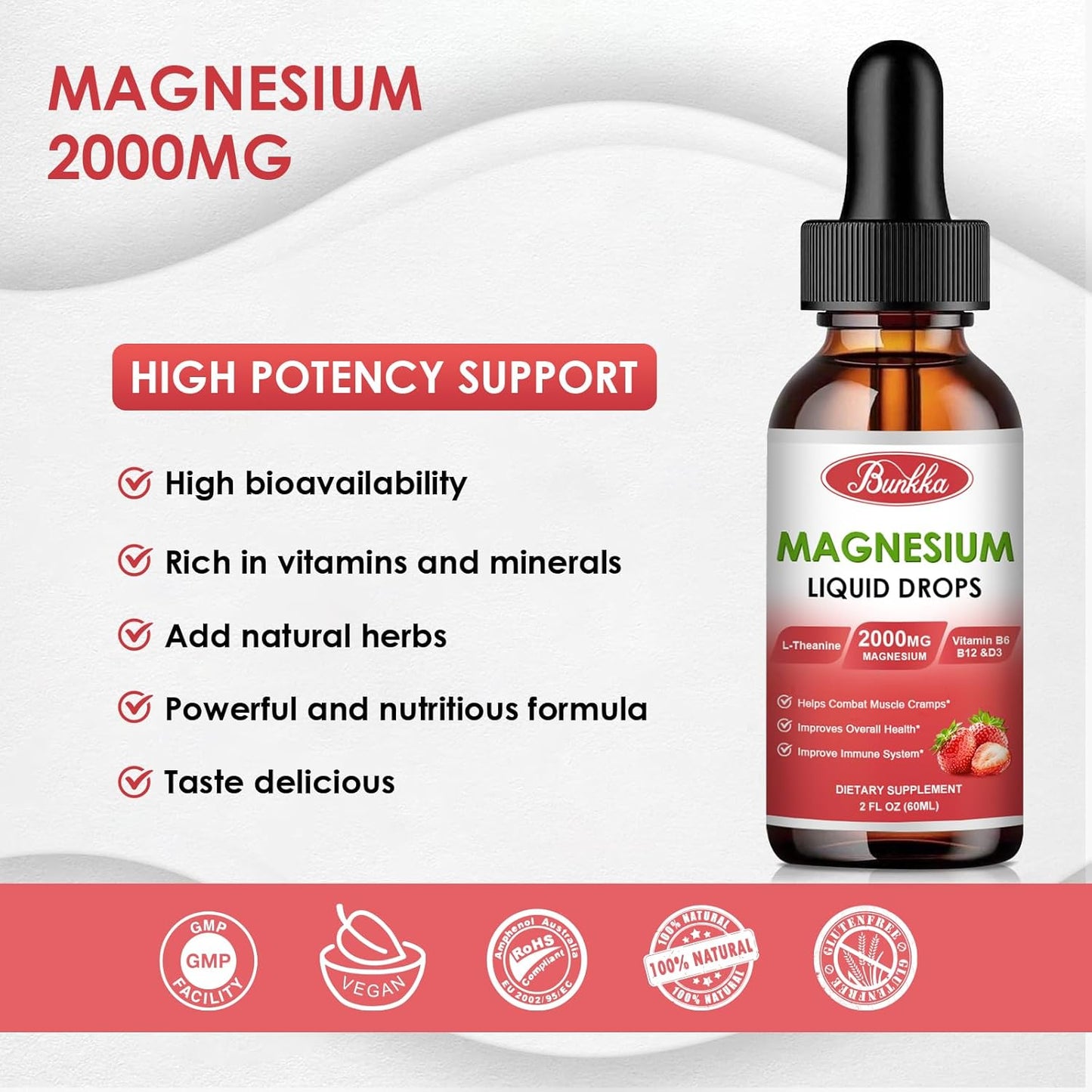 2 Pack Magnesium Glycinate 500mg Supplement with Liquid Drops, Malate, Taurate, Citrate, Calcium Zinc - Sleep & Stress Relief - Strawberry Flavor