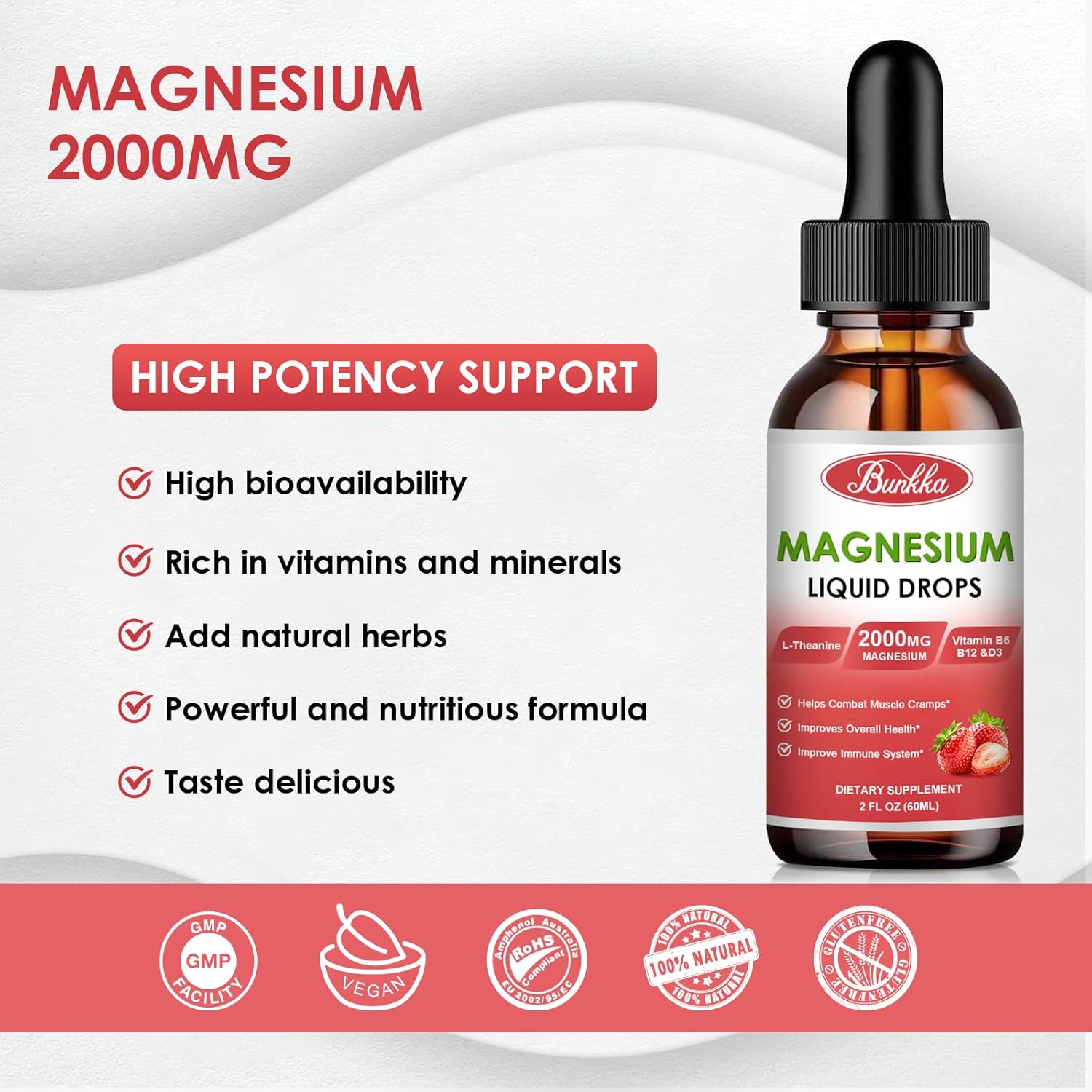2 Pack Magnesium Glycinate 500mg Supplement with Liquid Drops, Malate, Taurate, Citrate, Calcium Zinc - Sleep & Stress Relief - Strawberry Flavor