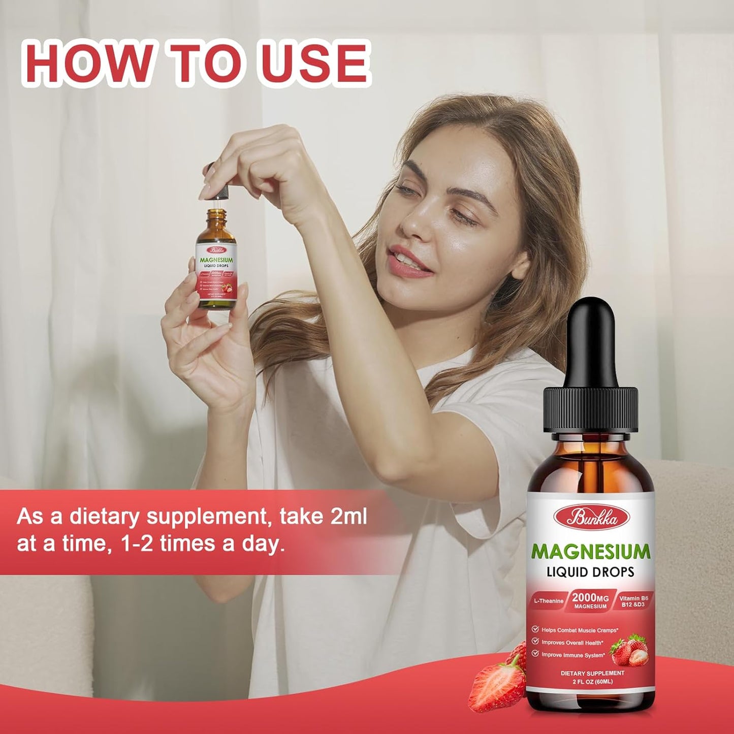 2 Pack Magnesium Glycinate 500mg Supplement with Liquid Drops, Malate, Taurate, Citrate, Calcium Zinc - Sleep & Stress Relief - Strawberry Flavor