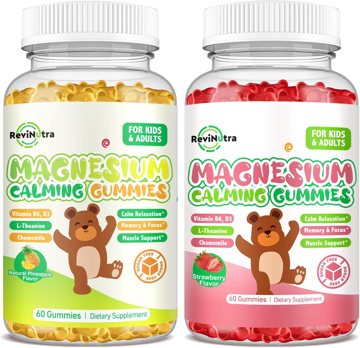 2 Pack Magnesium Gummies for Kids & Adults - ReviNutra Magnesium Glycinate and L-Threonate Formula