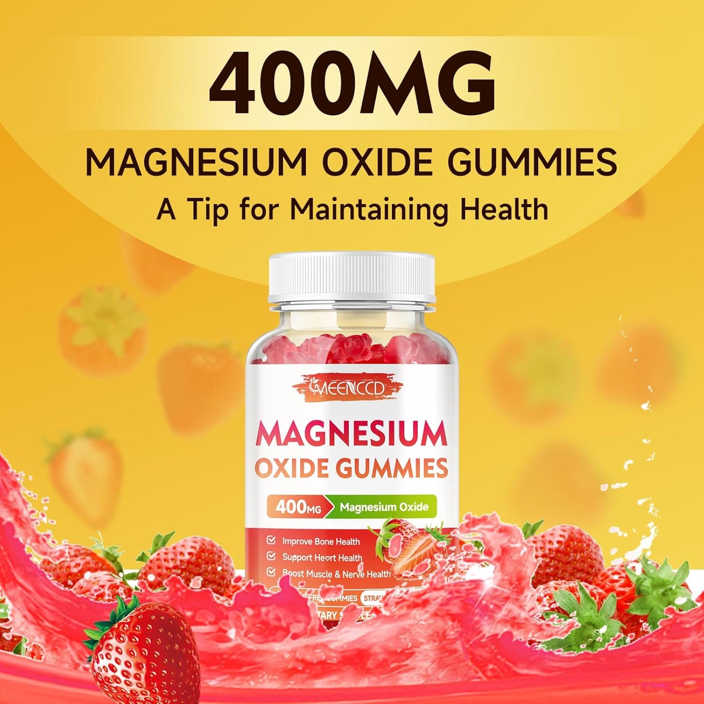 2 Pack Magnesium Oxide Gummies 400mg - Chewable Supplement for Adults & Kids - Nerve & Muscle Support - Non-GMO - Sugar-Free - Strawberry Flavor - 120 Count