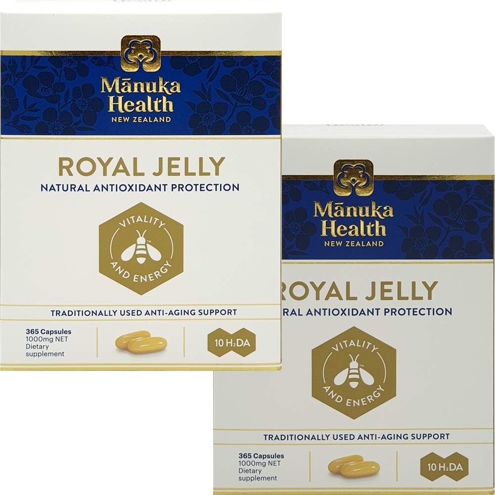2 Pack Manuka Health 10hda Royal Jelly 1000mg Capsules - 365 Count - New Zealand Pure Royal Jelly for Immune Support, Skin Health, and Vitality