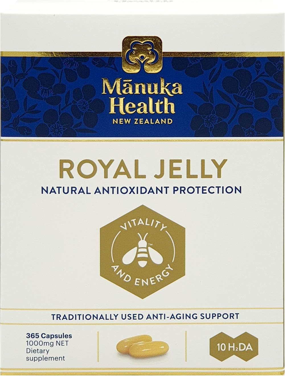 2 Pack Manuka Health 10hda Royal Jelly 1000mg Capsules - 365 Count - New Zealand Pure Royal Jelly for Immune Support, Skin Health, and Vitality
