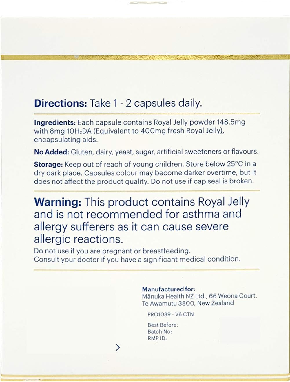 2 Pack Manuka Health 10hda Royal Jelly 1000mg Capsules - 365 Count - New Zealand Pure Royal Jelly for Immune Support, Skin Health, and Vitality