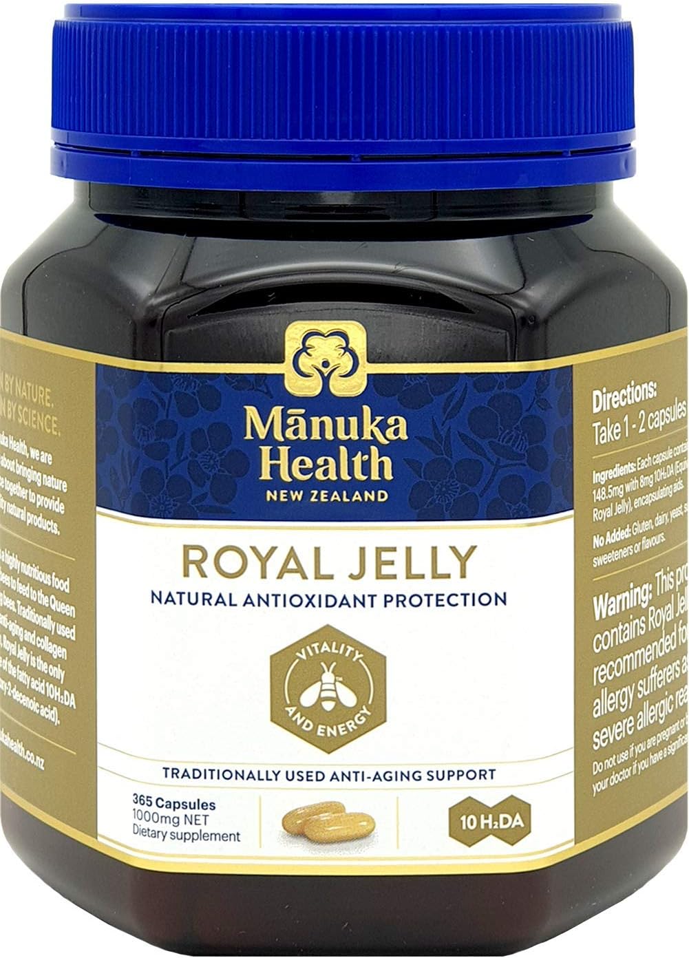 2 Pack Manuka Health 10hda Royal Jelly 1000mg Capsules - 365 Count - New Zealand Pure Royal Jelly for Immune Support, Skin Health, and Vitality