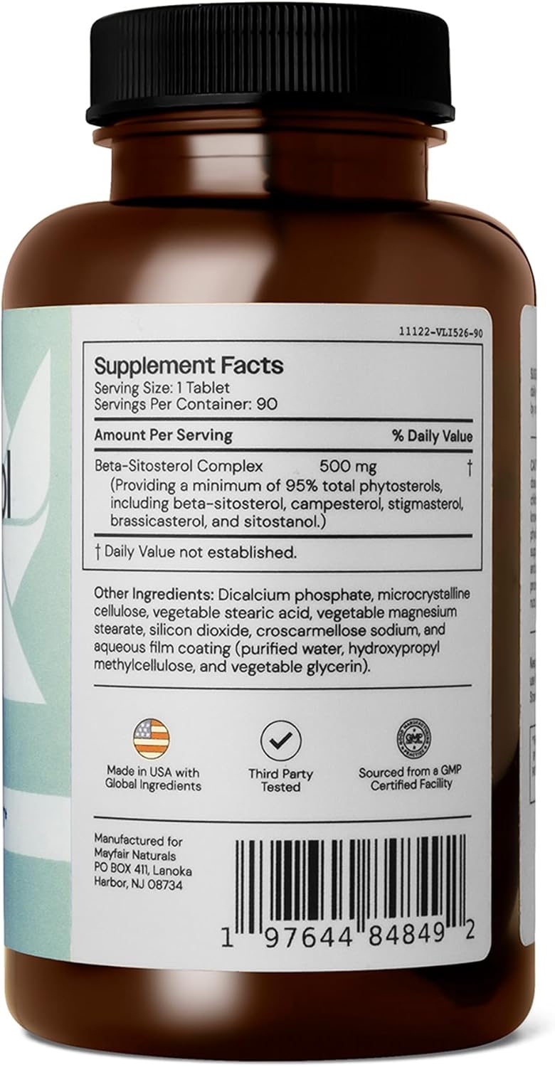 2 Pack Mayfair Naturals Beta Sitosterol Complex, 500mg, Plant Sourced, 180 Tablets, Comprehensive Support Supplement