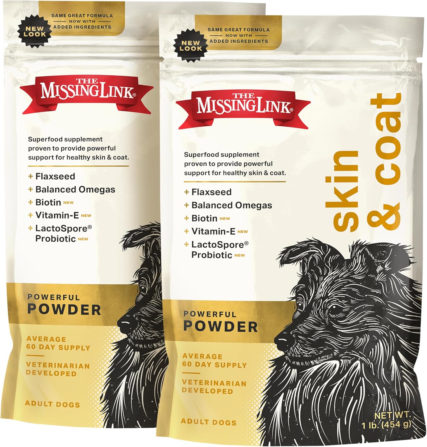 2-Pack Missing Link Skin & Coat + Probiotics Supplement 1lb Bag - Superfood Powder for Dogs, Supports Healthy Skin, Glossy Coat, & Hair Growth