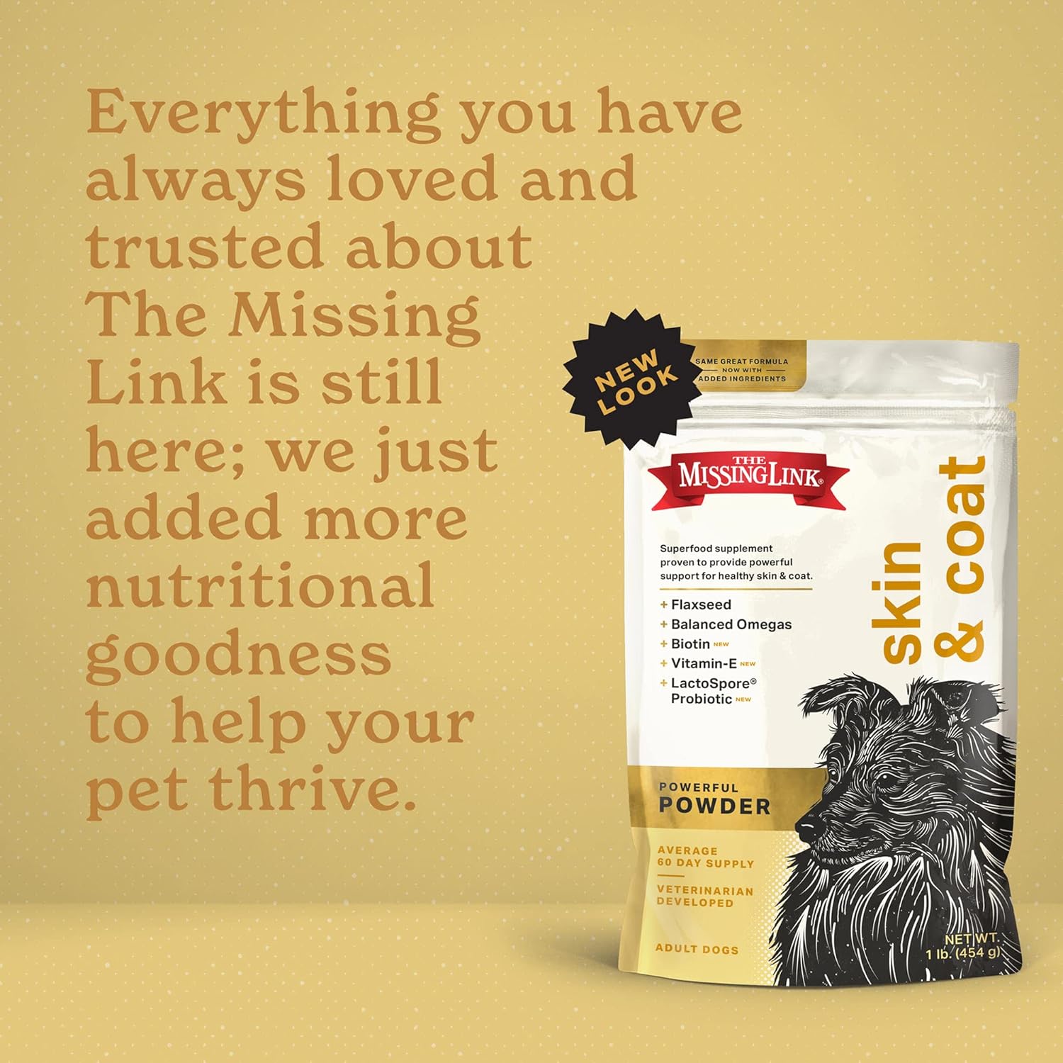 2-Pack Missing Link Skin & Coat + Probiotics Supplement 1lb Bag - Superfood Powder for Dogs, Supports Healthy Skin, Glossy Coat, & Hair Growth