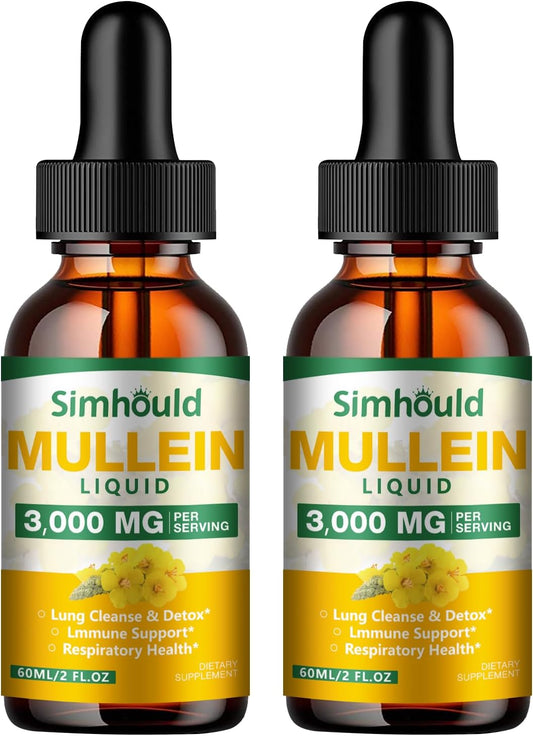 2 Pack Mullein Tincture - 3000mg Organic Mullein Leaf Extract for Lung Health, Respiratory Support, Digestive Health, Immune Boost - 4 oz Vegan Supplement