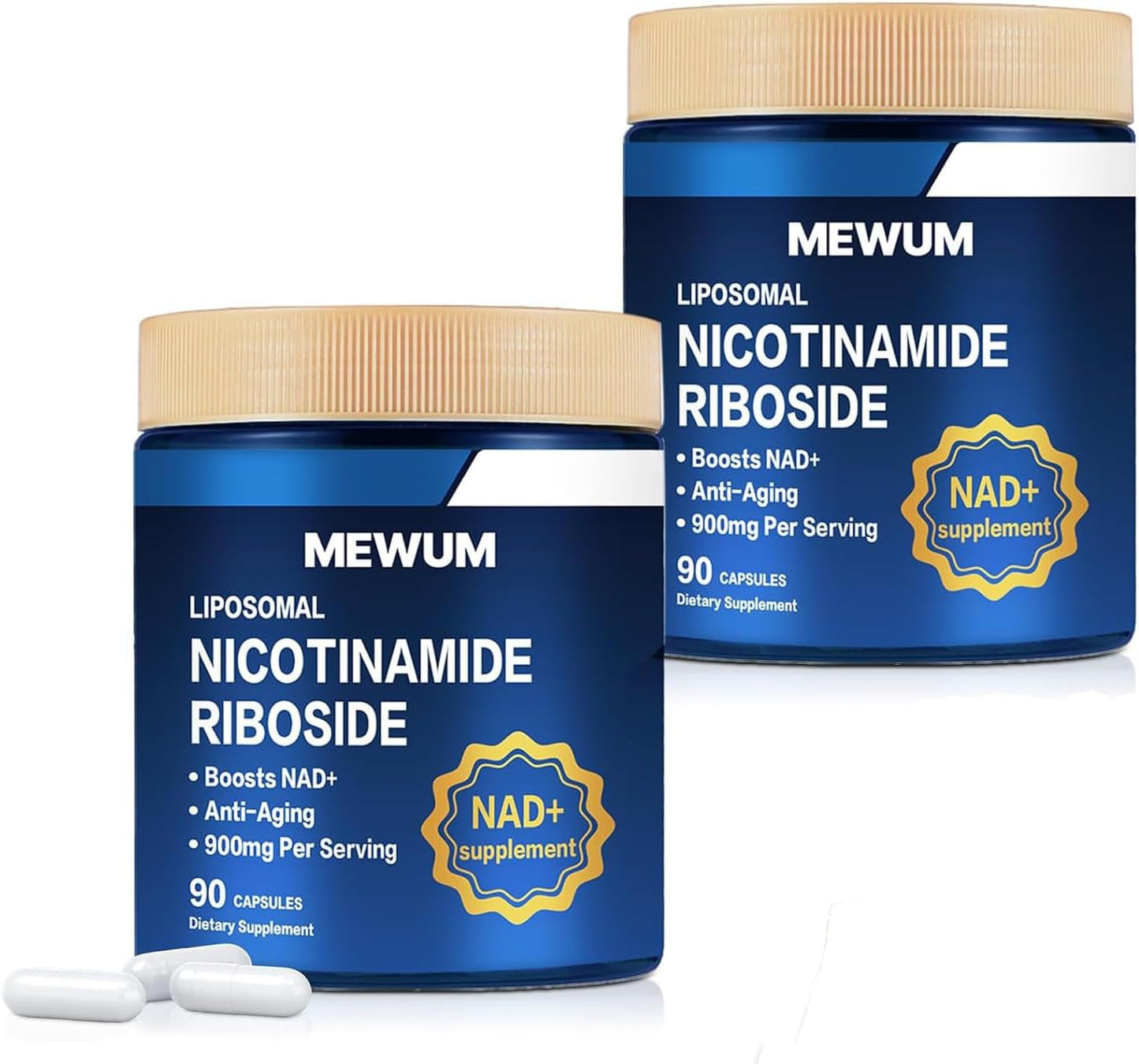 2-Pack NAD+ Supplement with Resveratrol and Liposomal Nicotinamide Riboside 900mg - Anti-Aging, Energy, Focus - 90 Capsules