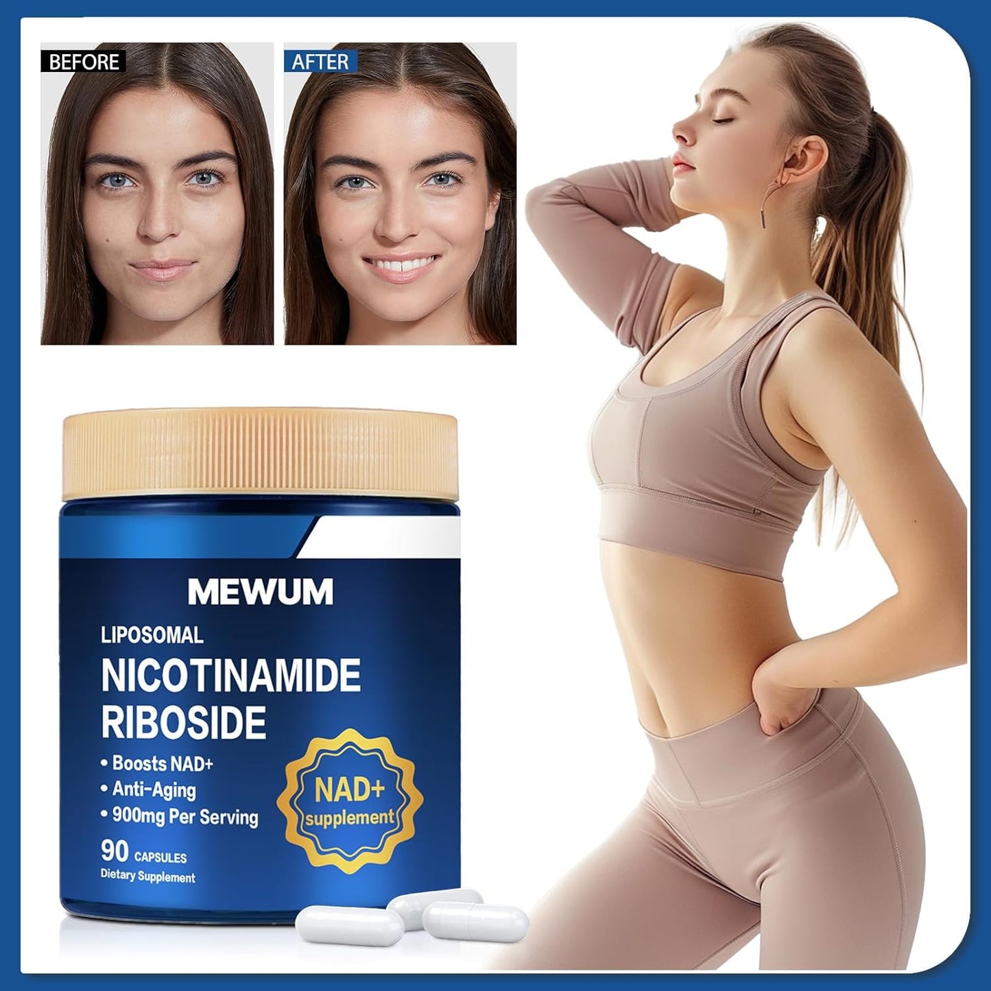 2-Pack NAD+ Supplement with Resveratrol and Liposomal Nicotinamide Riboside 900mg - Anti-Aging, Energy, Focus - 90 Capsules