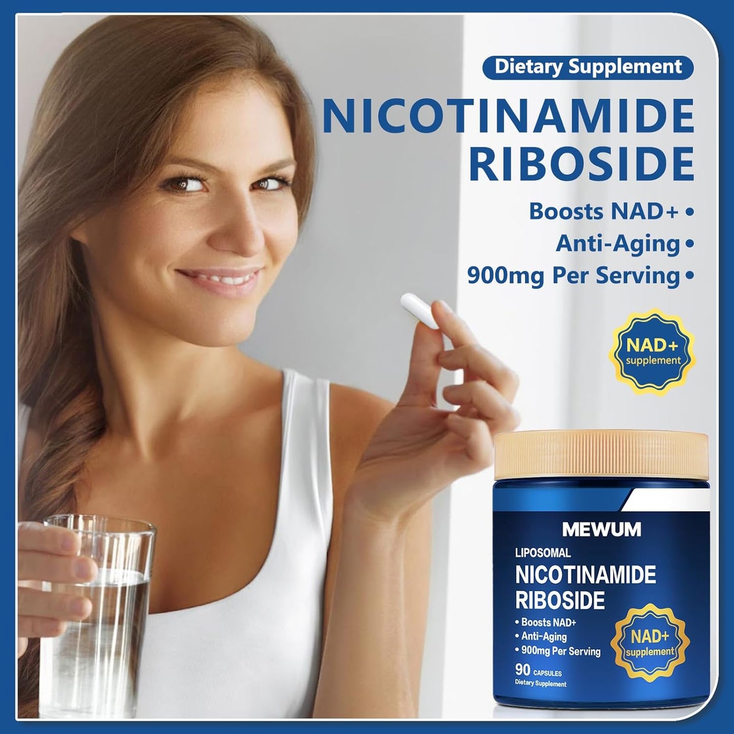 2-Pack NAD+ Supplement with Resveratrol and Liposomal Nicotinamide Riboside 900mg - Anti-Aging, Energy, Focus - 90 Capsules