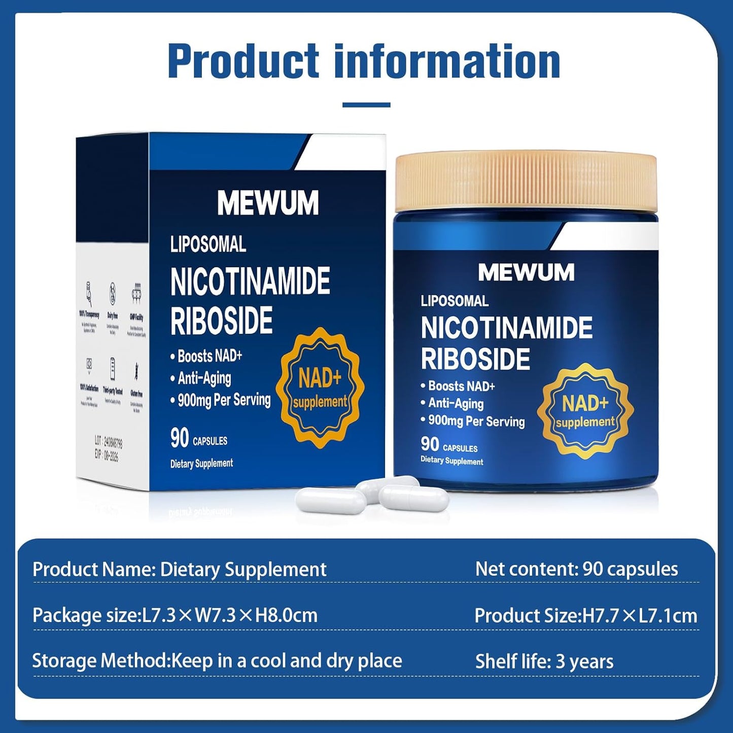 2-Pack NAD+ Supplement with Resveratrol and Liposomal Nicotinamide Riboside 900mg - Anti-Aging, Energy, Focus - 90 Capsules