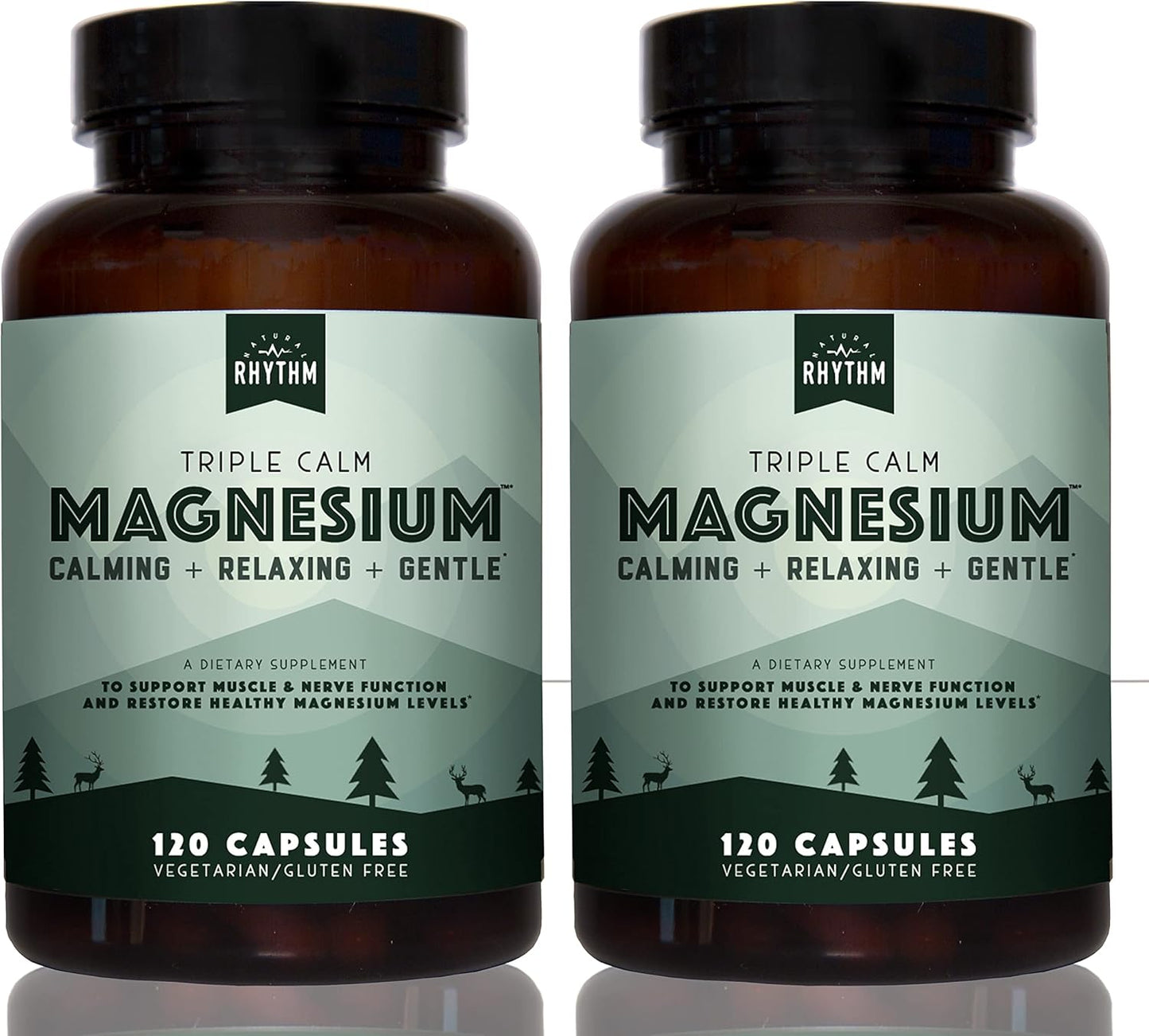 2 Pack Natural Rhythm Triple Calm Magnesium 150mg Supplement - Promotes Rest & Relaxation - Magnesium Glycinate, Malate, Taurate - 120 Capsules