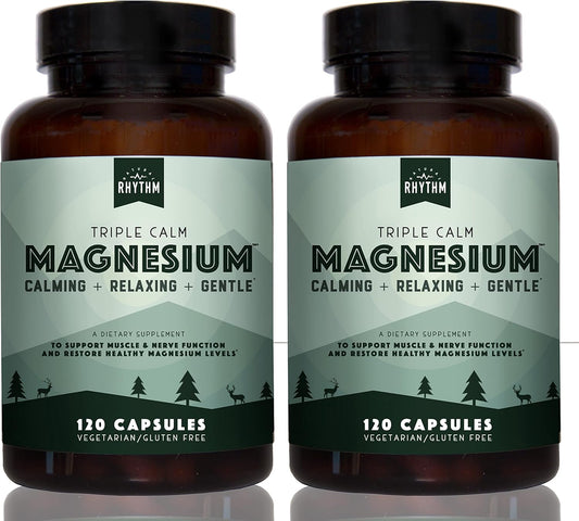 2 Pack Natural Rhythm Triple Calm Magnesium 150mg Supplement - Promotes Rest & Relaxation - Magnesium Glycinate, Malate, Taurate - 120 Capsules