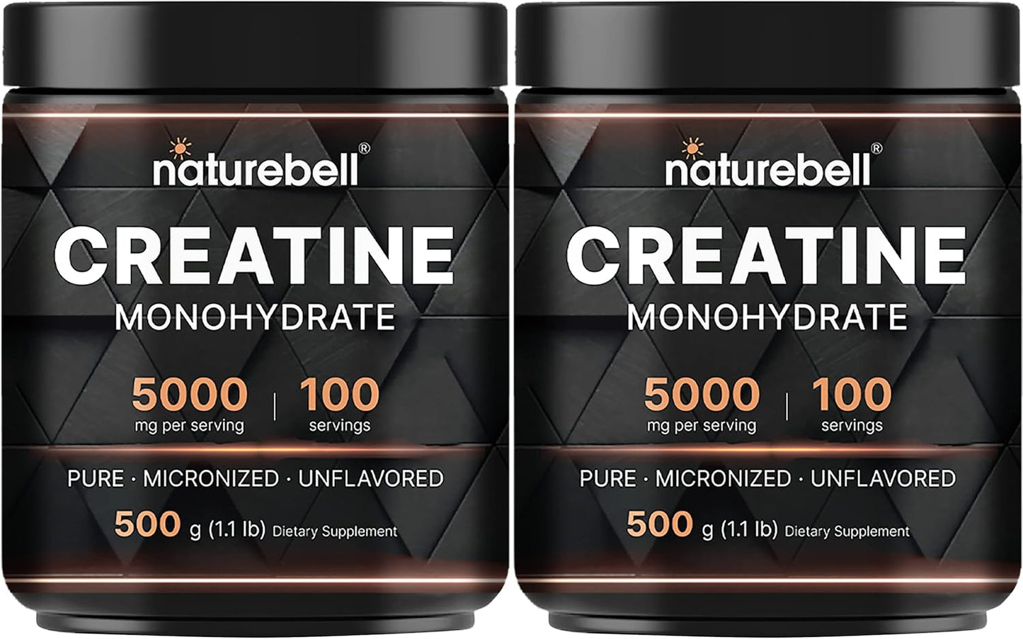 2 Pack NatureBell Creatine Monohydrate Powder - 500g, 5000mg Per Serving, Micronized, Unflavored - Pre Workout, Keto, Vegan - Easy Dissolve, No Fillers