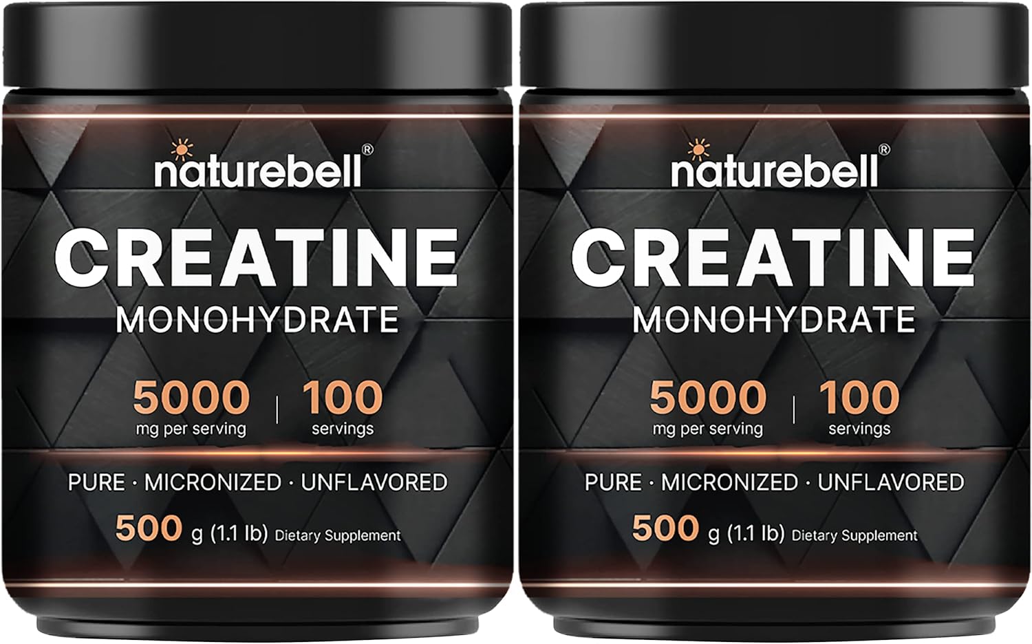 2 Pack NatureBell Creatine Monohydrate Powder - 500g, 5000mg Per Serving, Micronized, Unflavored - Pre Workout, Keto, Vegan - Easy Dissolve, No Fillers
