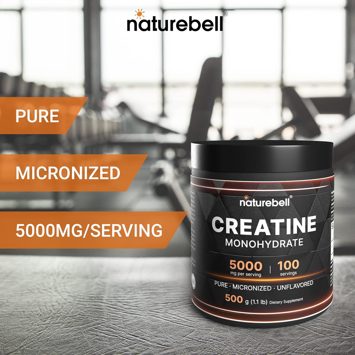 2 Pack NatureBell Creatine Monohydrate Powder - 500g, 5000mg Per Serving, Micronized, Unflavored - Pre Workout, Keto, Vegan - Easy Dissolve, No Fillers