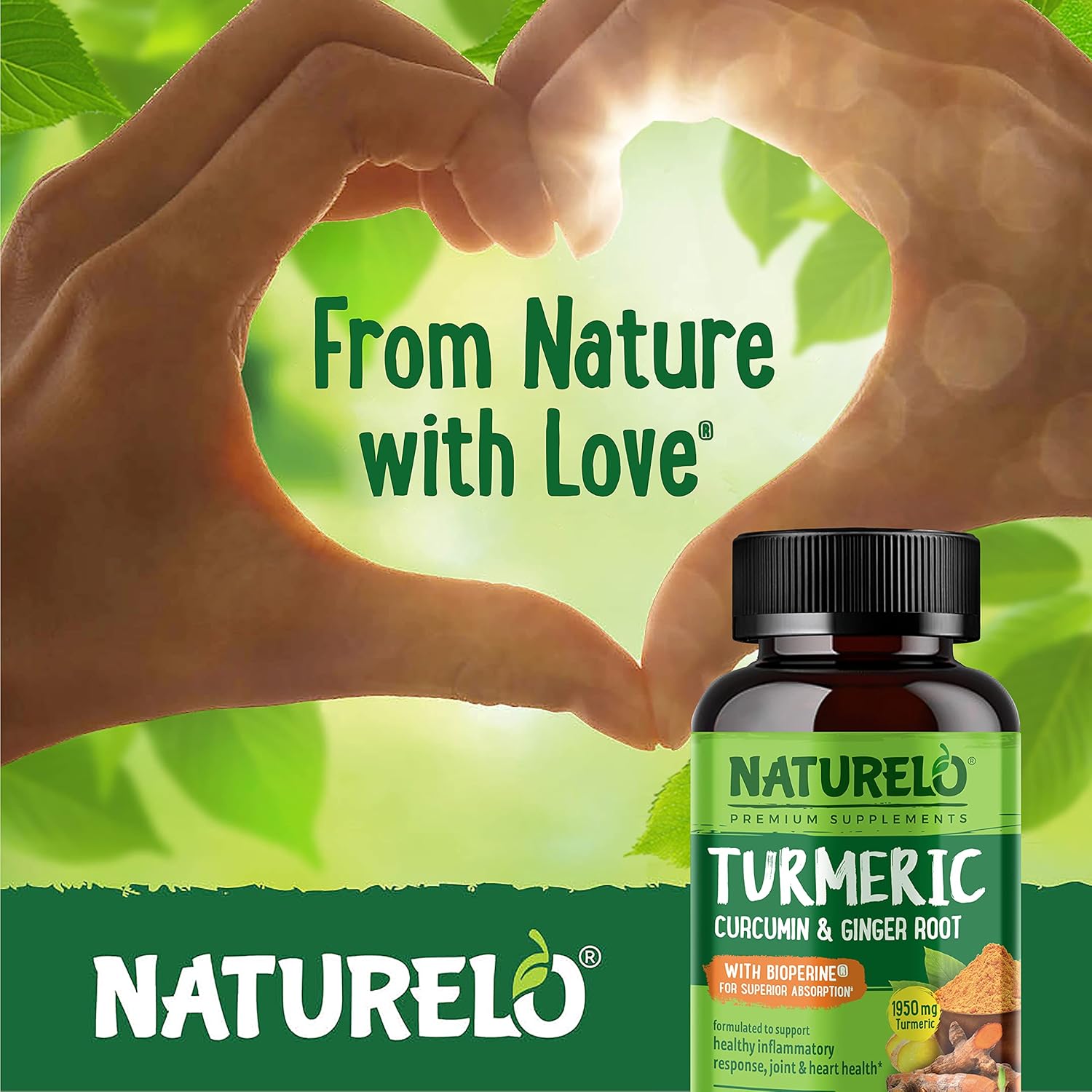 2 Pack NATURELO Turmeric Curcumin Capsules with BioPerine, Ginger Root & Black Pepper - Joint Pain Relief - 240 Vegan Capsules