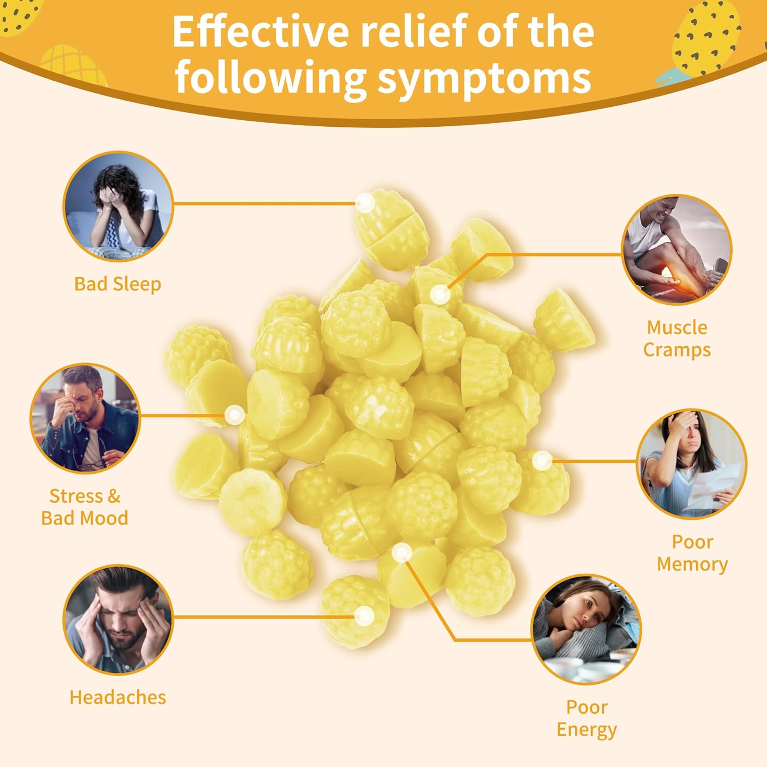 2 Pack Natures Aid Sugar Free Magnesium Glycinate Gummies 1000mg with Vitamin D, B6, CoQ10 - Calm Mood & Sleep Support - 120 Pineapple Gummies