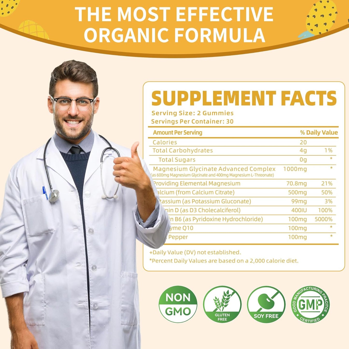 2 Pack Natures Aid Sugar Free Magnesium Glycinate Gummies 1000mg with Vitamin D, B6, CoQ10 - Calm Mood & Sleep Support - 120 Pineapple Gummies