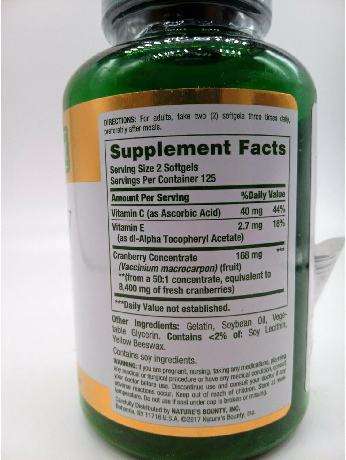 2 Pack Nature's Bounty Cranberry Plus Vitamin C Softgels, 4200 mg, 250 ea