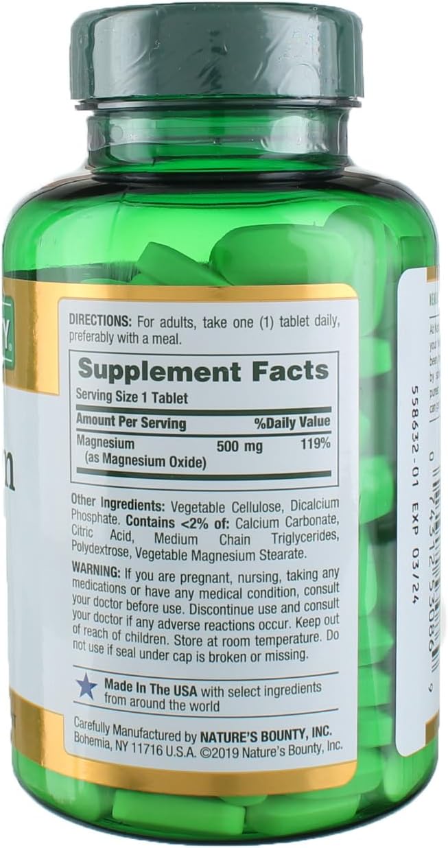 2 Pack Nature's Bounty Magnesium 500 mg Tablets - 400 Count