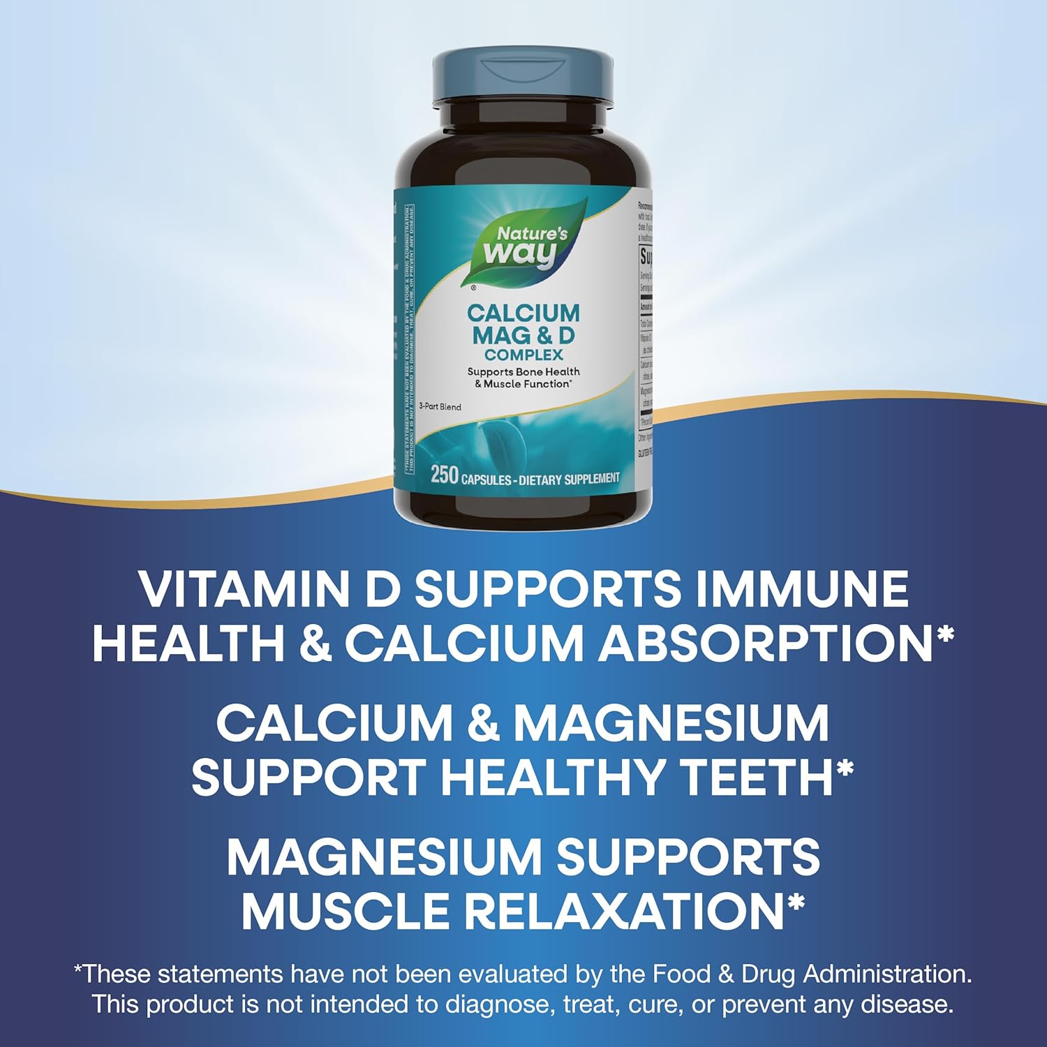 2 Pack Nature's Way Calcium Magnesium & Vitamin D3 Complex Capsules for Healthy Bones, Teeth, and Muscle Function - Gluten Free, 500 Capsules Total