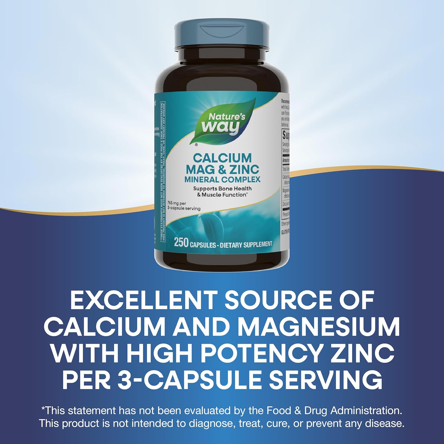 2 Pack Nature's Way Calcium Magnesium Zinc Mineral Complex 250 Capsules - Bone & Muscle Health, Immune Support