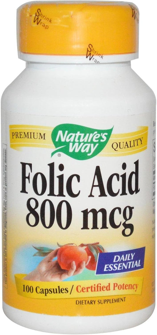 2-Pack Nature's Way Folic Acid 800mcg 100 Capsules - Total 200 Capsules