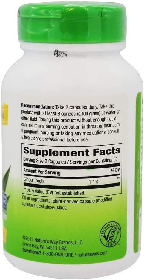 2 Pack Nature's Way Premium Herbal Ginger Root Digestive Support 550 mg 100 Vegetarian Capsules