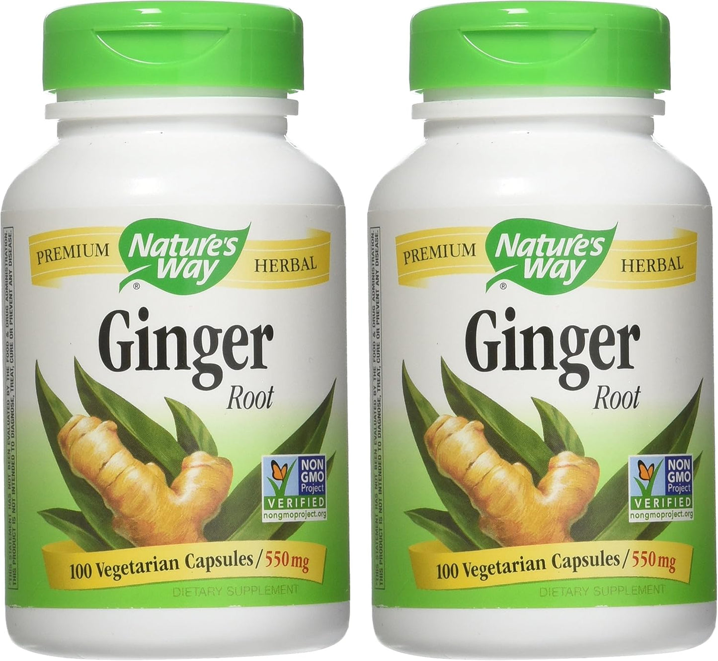 2 Pack Nature's Way Premium Herbal Ginger Root Digestive Support 550 mg 100 Vegetarian Capsules