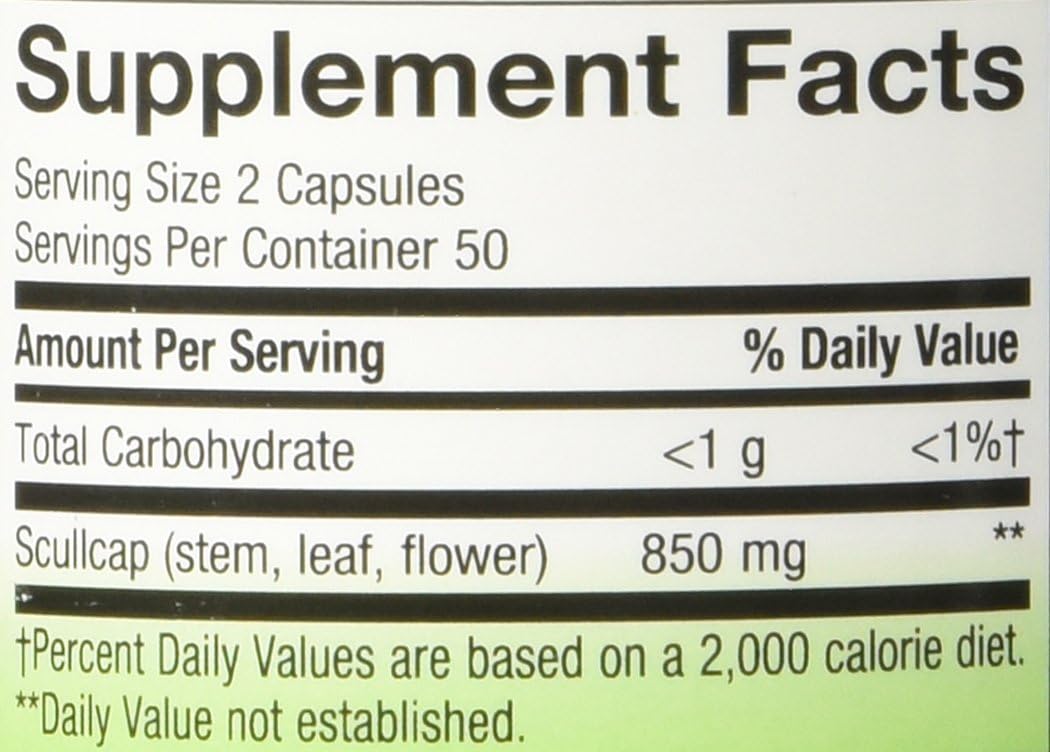 2 Pack Nature's Way Scullcap Herb Capsules - 100 Capsules