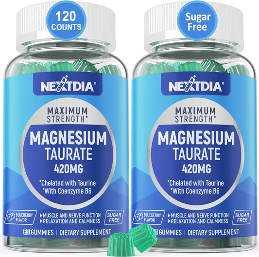2-Pack Nextdia Magnesium Taurate 420mg + Vitamin B6 for Healthy Heart, Sleep, Relaxation - Vegan, Non-GMO, Gluten-Free, Sugar-Free