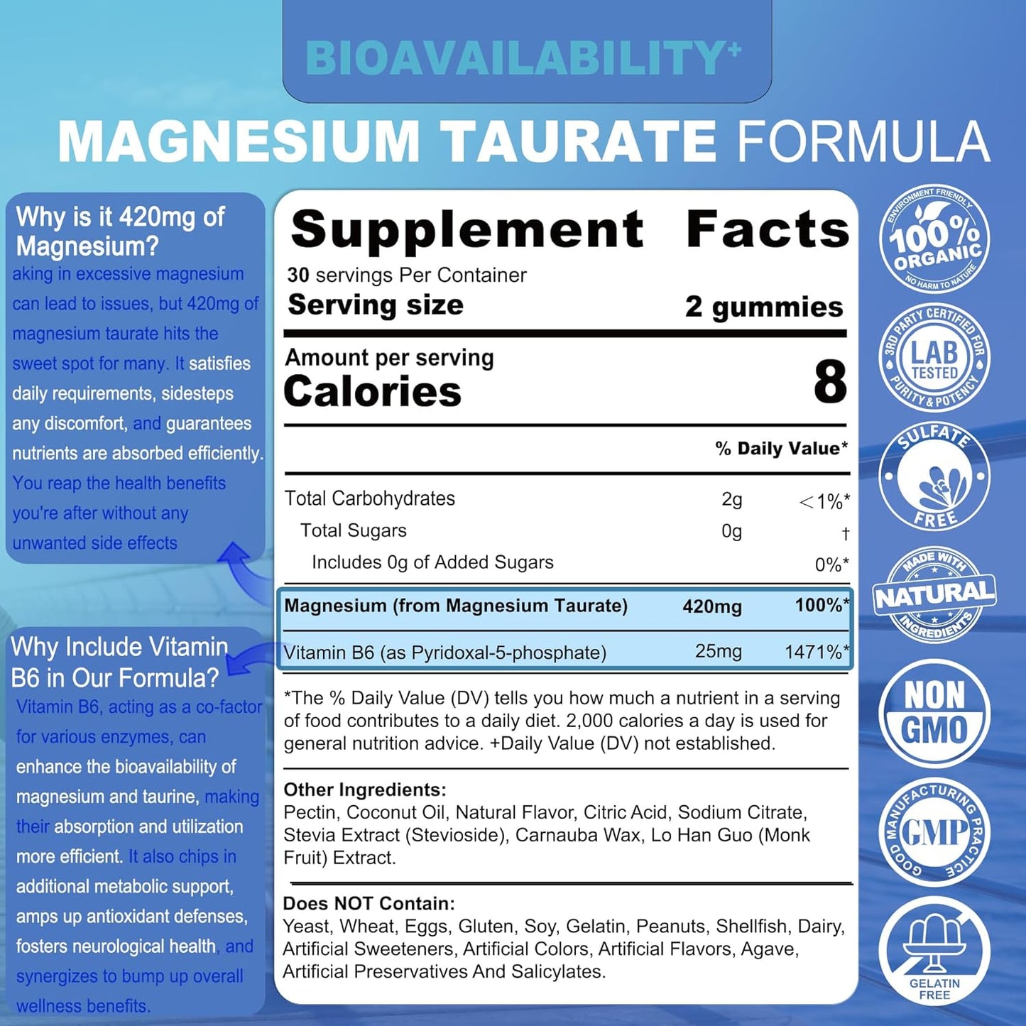2-Pack Nextdia Magnesium Taurate 420mg + Vitamin B6 for Healthy Heart, Sleep, Relaxation - Vegan, Non-GMO, Gluten-Free, Sugar-Free