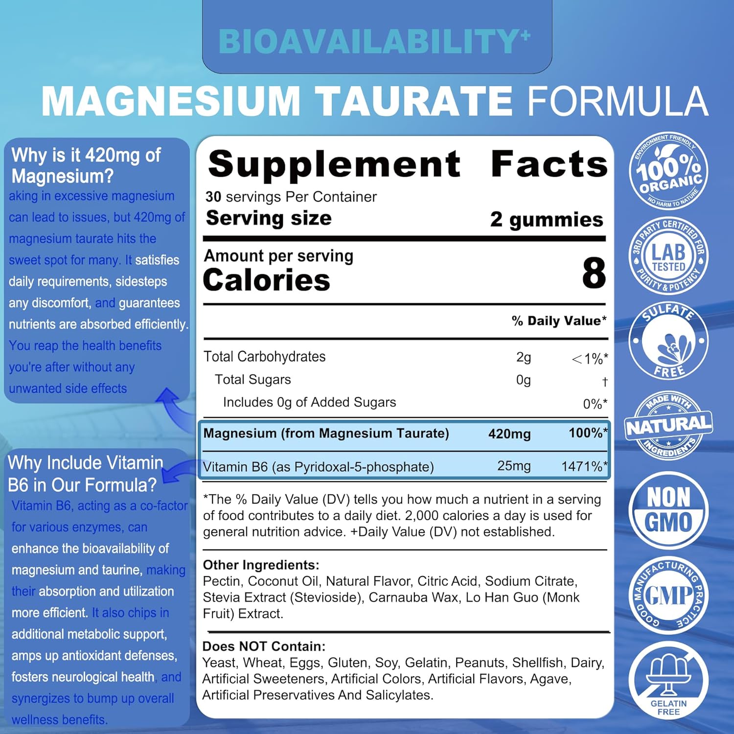 2-Pack Nextdia Magnesium Taurate 420mg + Vitamin B6 for Healthy Heart, Sleep, Relaxation - Vegan, Non-GMO, Gluten-Free, Sugar-Free