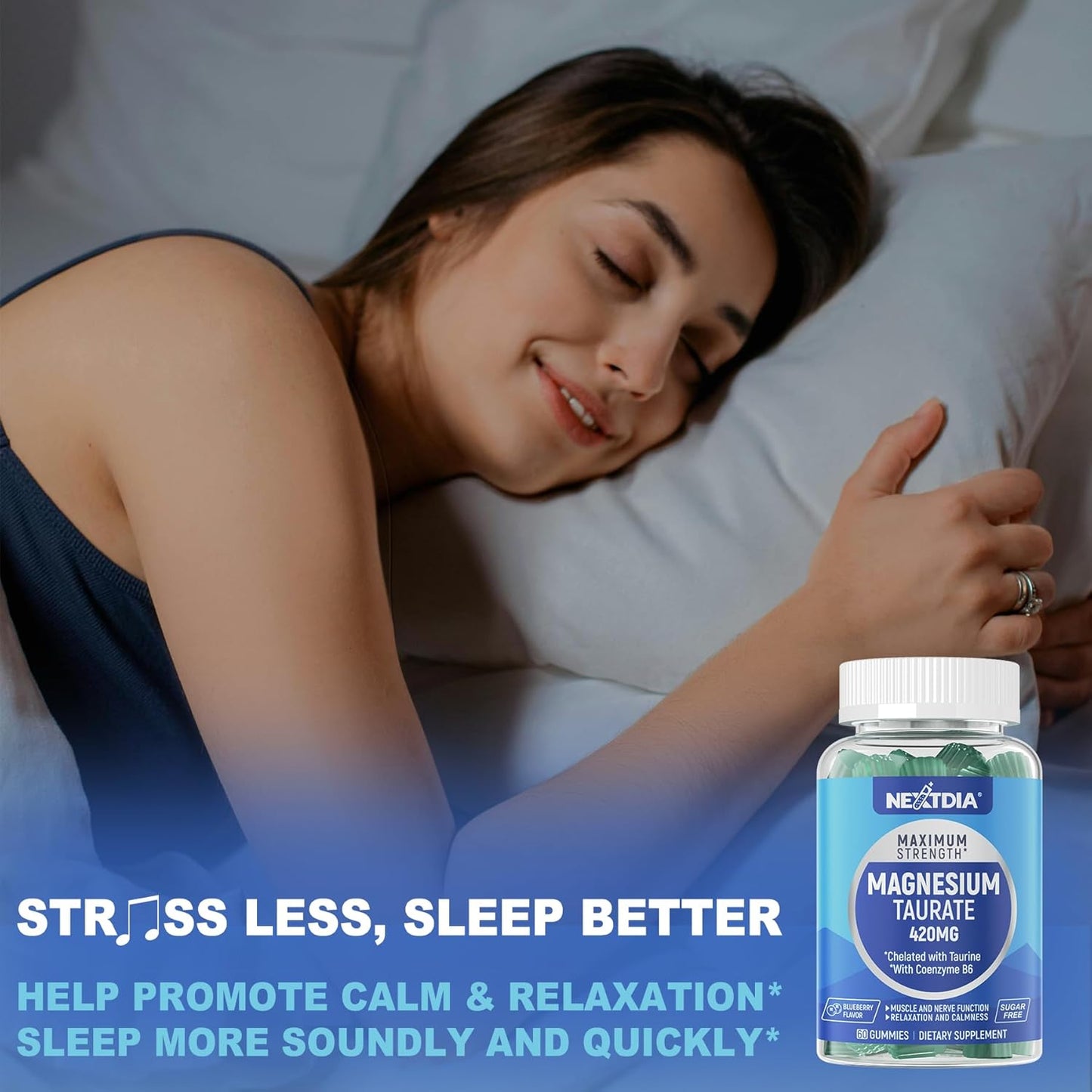 2-Pack Nextdia Magnesium Taurate 420mg + Vitamin B6 for Healthy Heart, Sleep, Relaxation - Vegan, Non-GMO, Gluten-Free, Sugar-Free