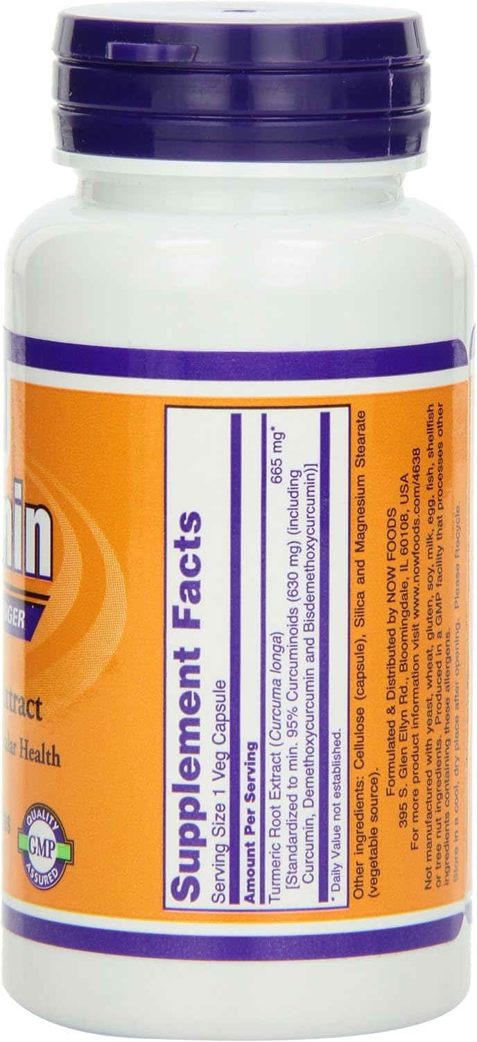 2-Pack NOW Foods Curcumin 60 VegiCapsules - Natural Turmeric Supplement for Joint Support and Overall Health
