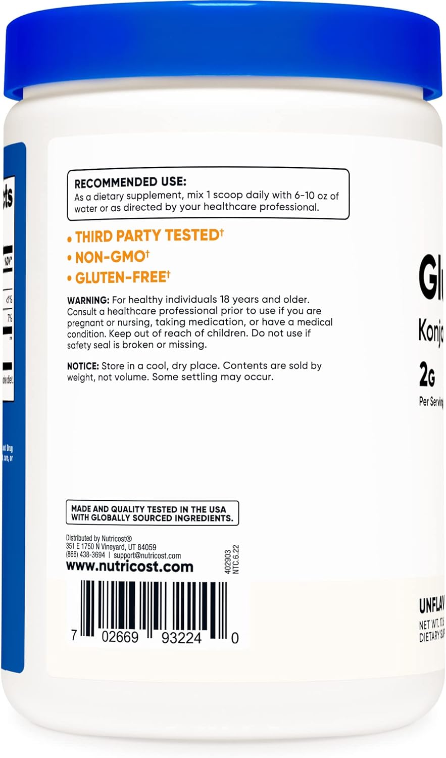 2-Pack Nutricost Glucomannan Powder 500G - Weight Loss Support Supplement
