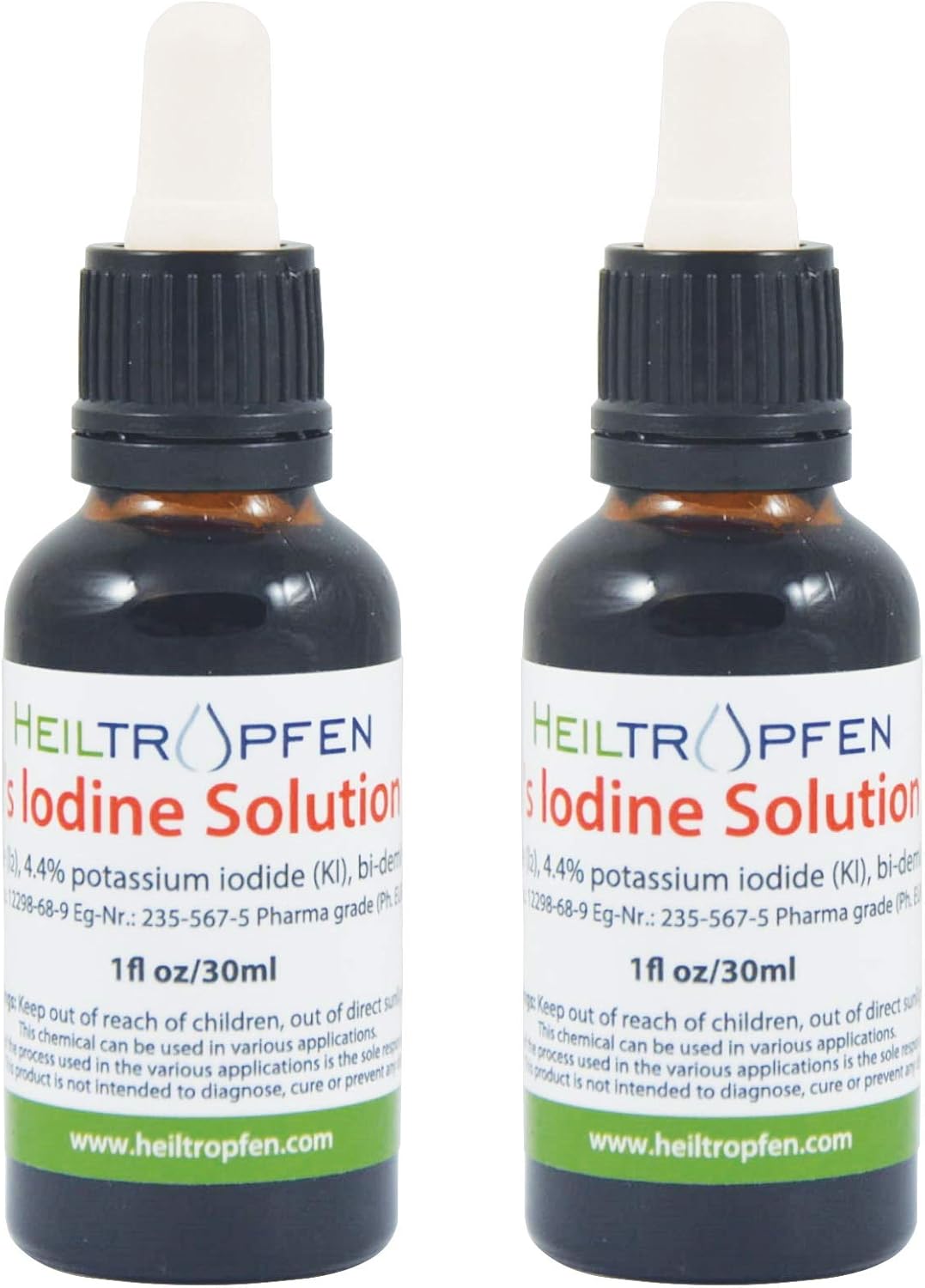 2-Pack of 2X 2.2% Lugol's Iodine Solution 1 Fl Oz - Pharmaceutical Grade Ingredients, Iodine & Potassium Iodide, Heiltropfen®