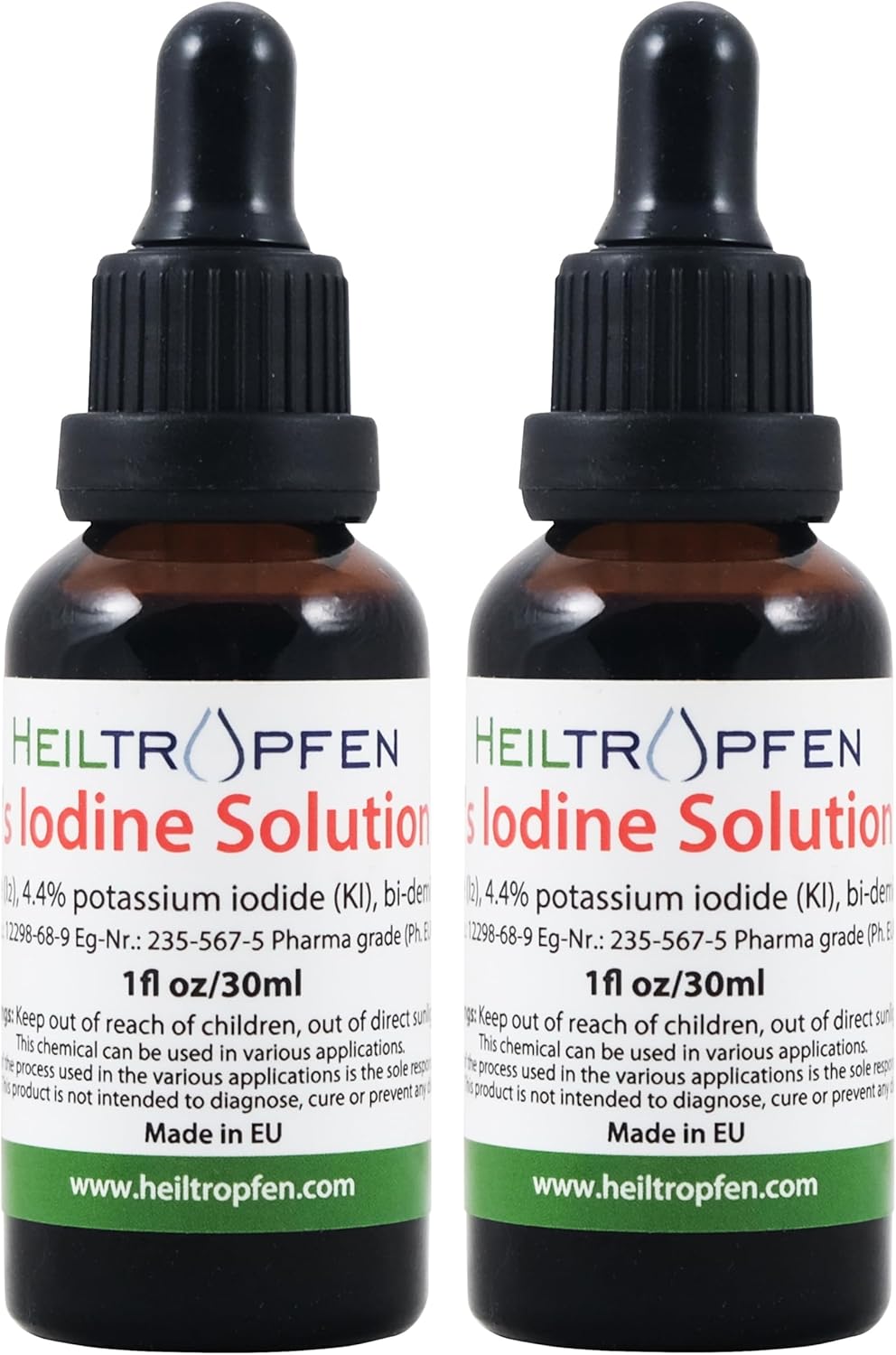 2-Pack of 2X 2.2% Lugol's Iodine Solution 1 Fl Oz - Pharmaceutical Grade Ingredients, Iodine & Potassium Iodide, Heiltropfen®