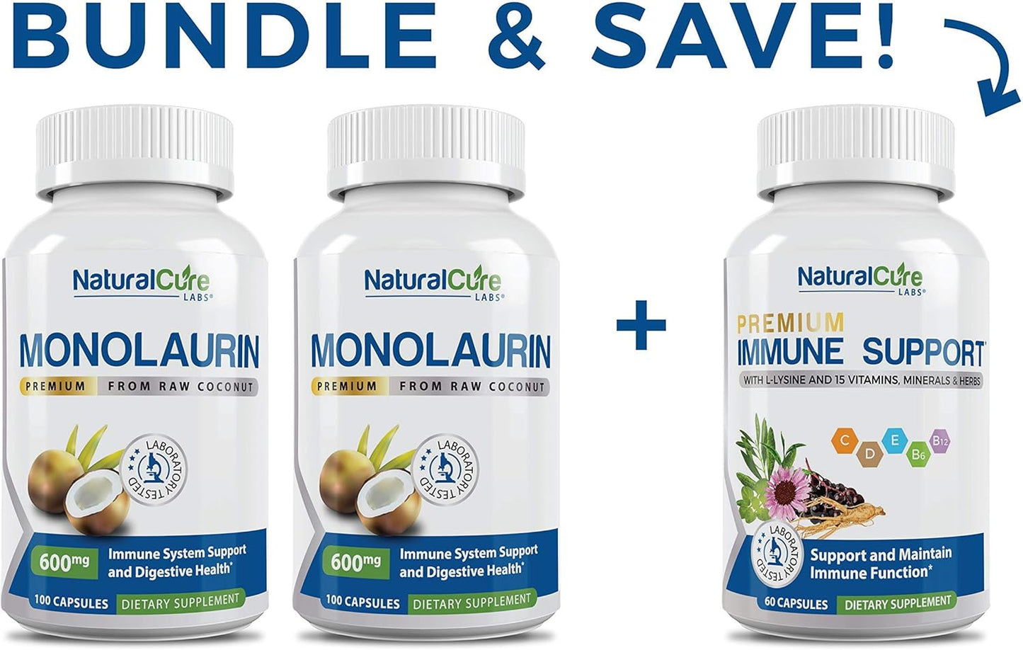 2 Pack of Natural Cure Labs Monolaurin 600mg Capsules for Immune Support