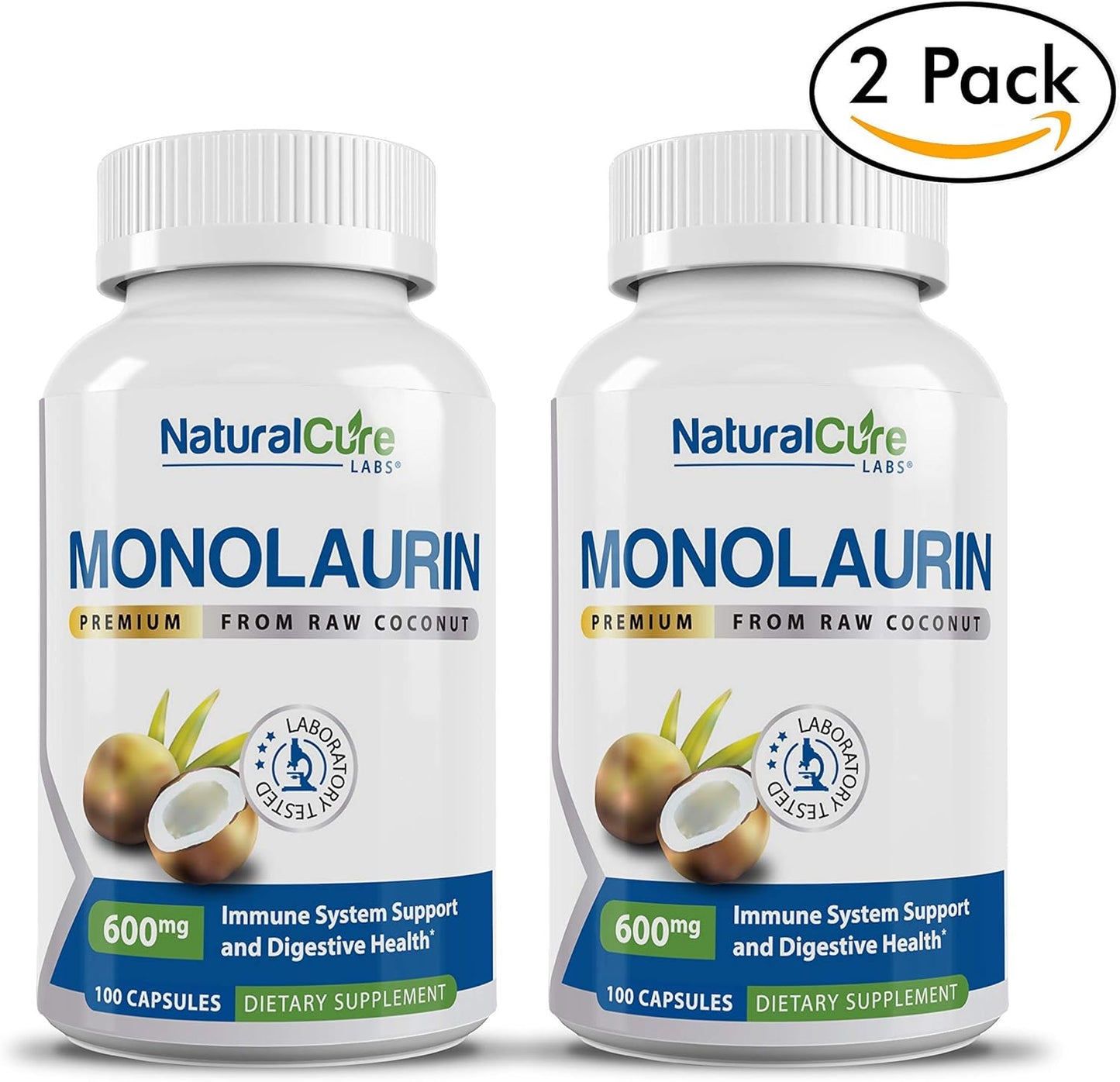 2 Pack of Natural Cure Labs Monolaurin 600mg Capsules for Immune Support