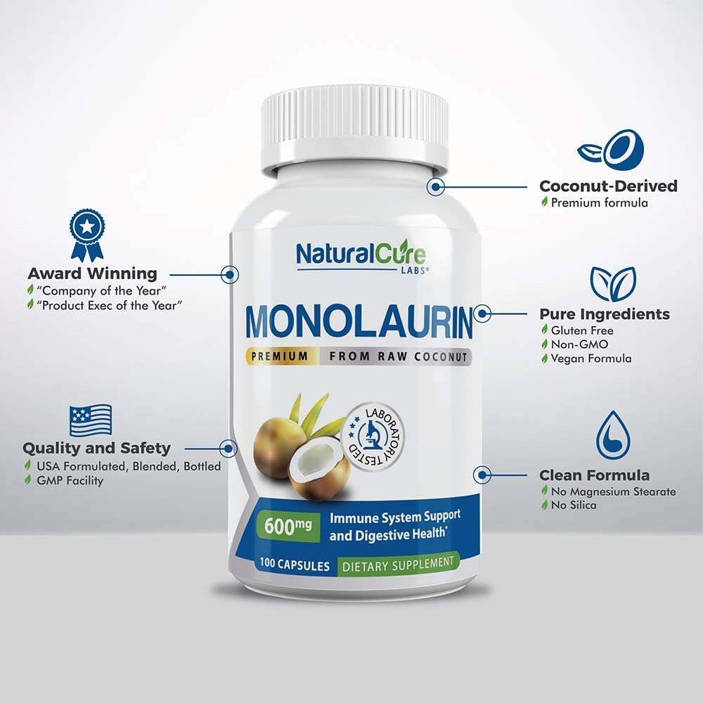 2 Pack of Natural Cure Labs Monolaurin 600mg Capsules for Immune Support