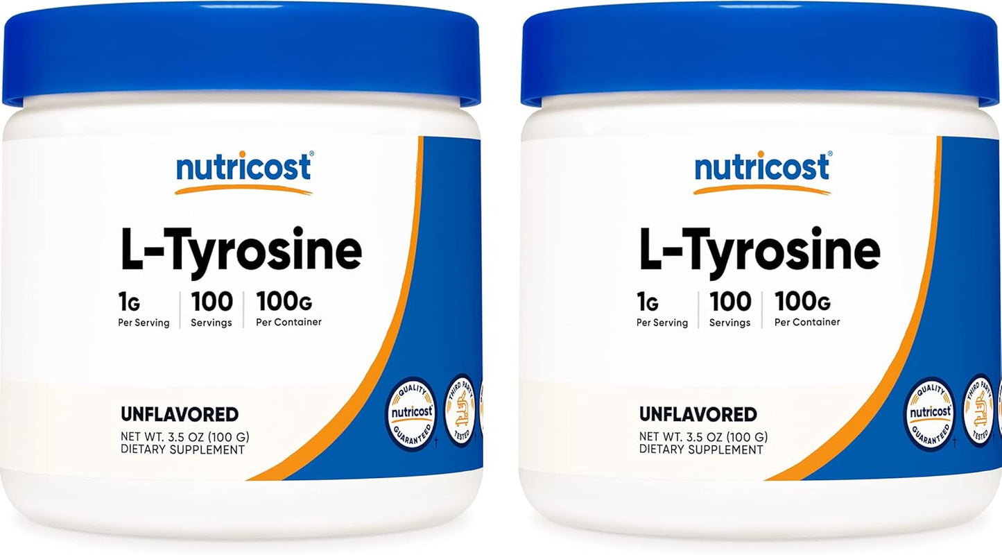 2 Pack of Nutricost L-Tyrosine Powder - 100g Per Bottle, 1g Per Serving - 200g Total