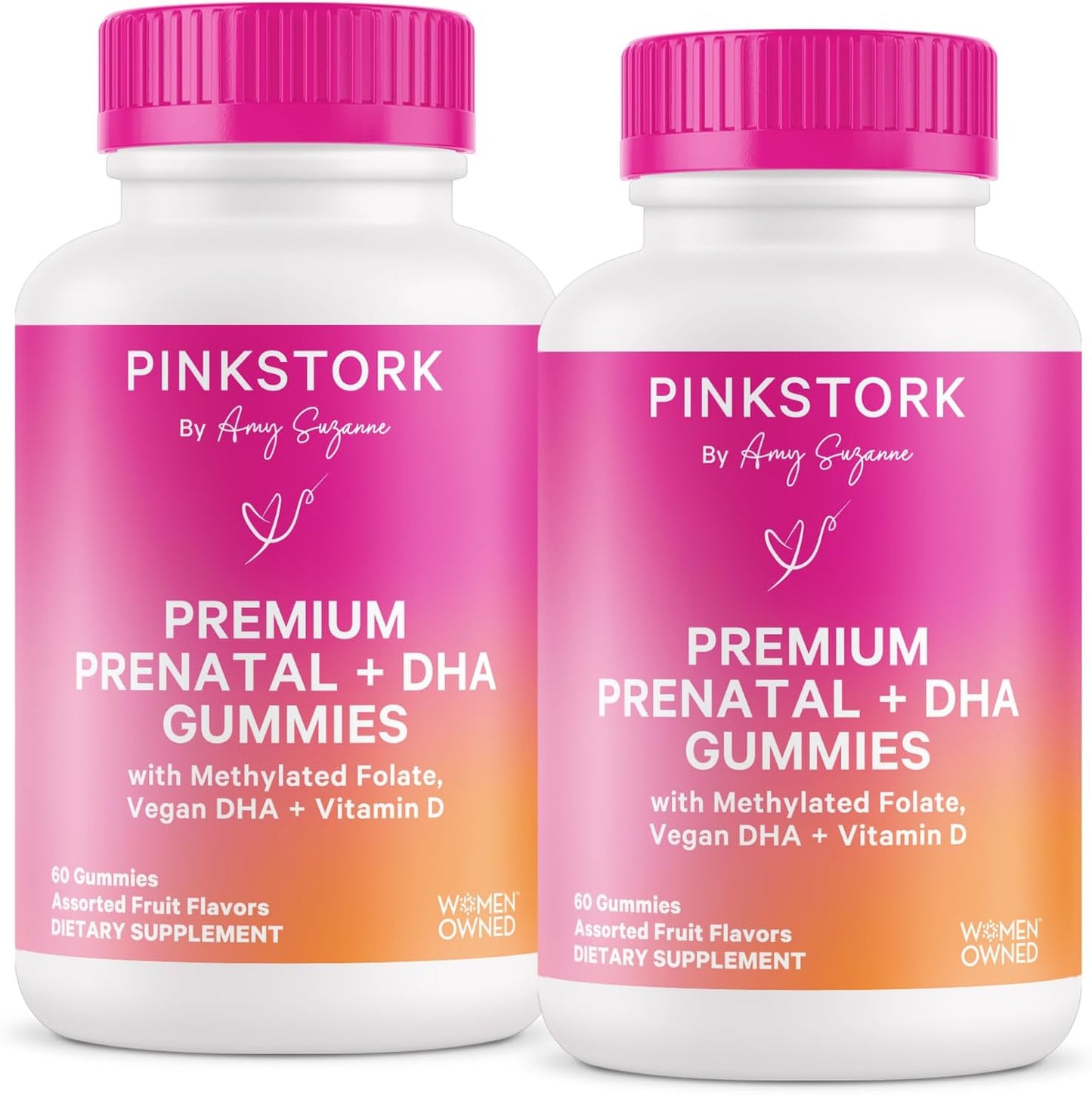 2 Pack of Pink Stork Premium Prenatal Gummy Vitamins with DHA, Folate, and Vitamin D - 60 Vegan Gummies