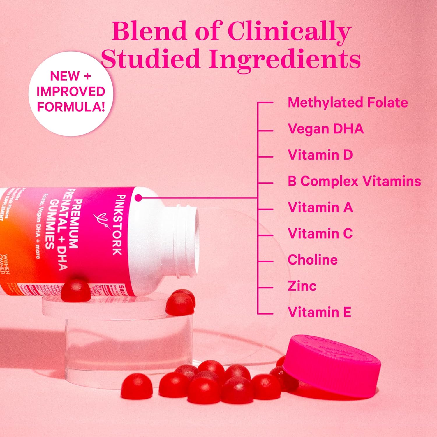 2 Pack of Pink Stork Premium Prenatal Gummy Vitamins with DHA, Folate, and Vitamin D - 60 Vegan Gummies