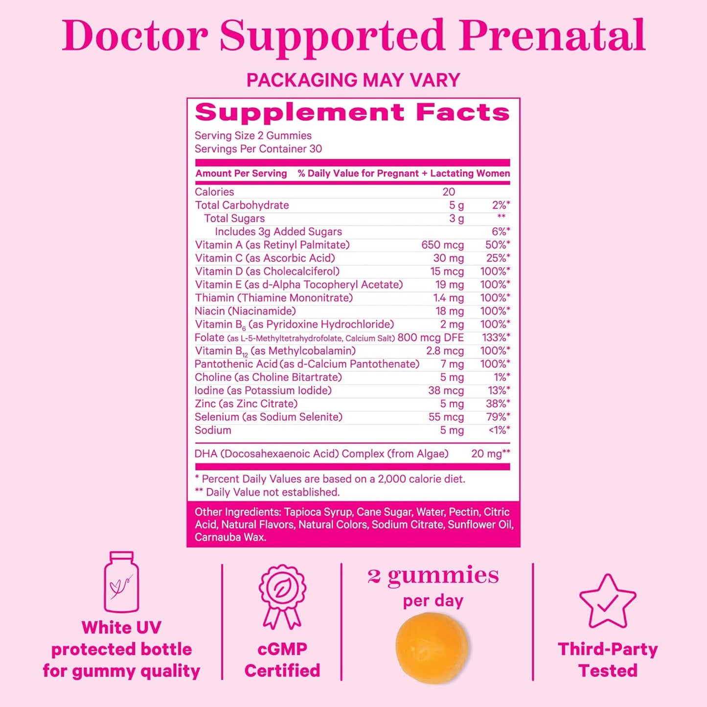 2 Pack of Pink Stork Premium Prenatal Gummy Vitamins with DHA, Folate, and Vitamin D - 60 Vegan Gummies