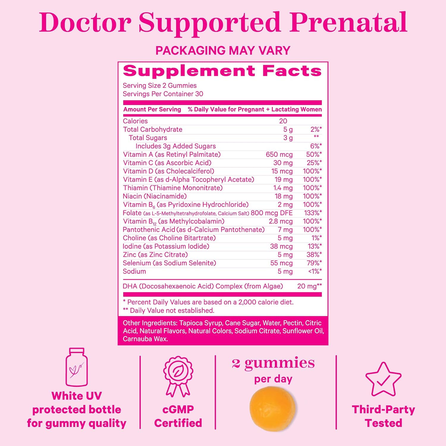 2 Pack of Pink Stork Premium Prenatal Gummy Vitamins with DHA, Folate, and Vitamin D - 60 Vegan Gummies
