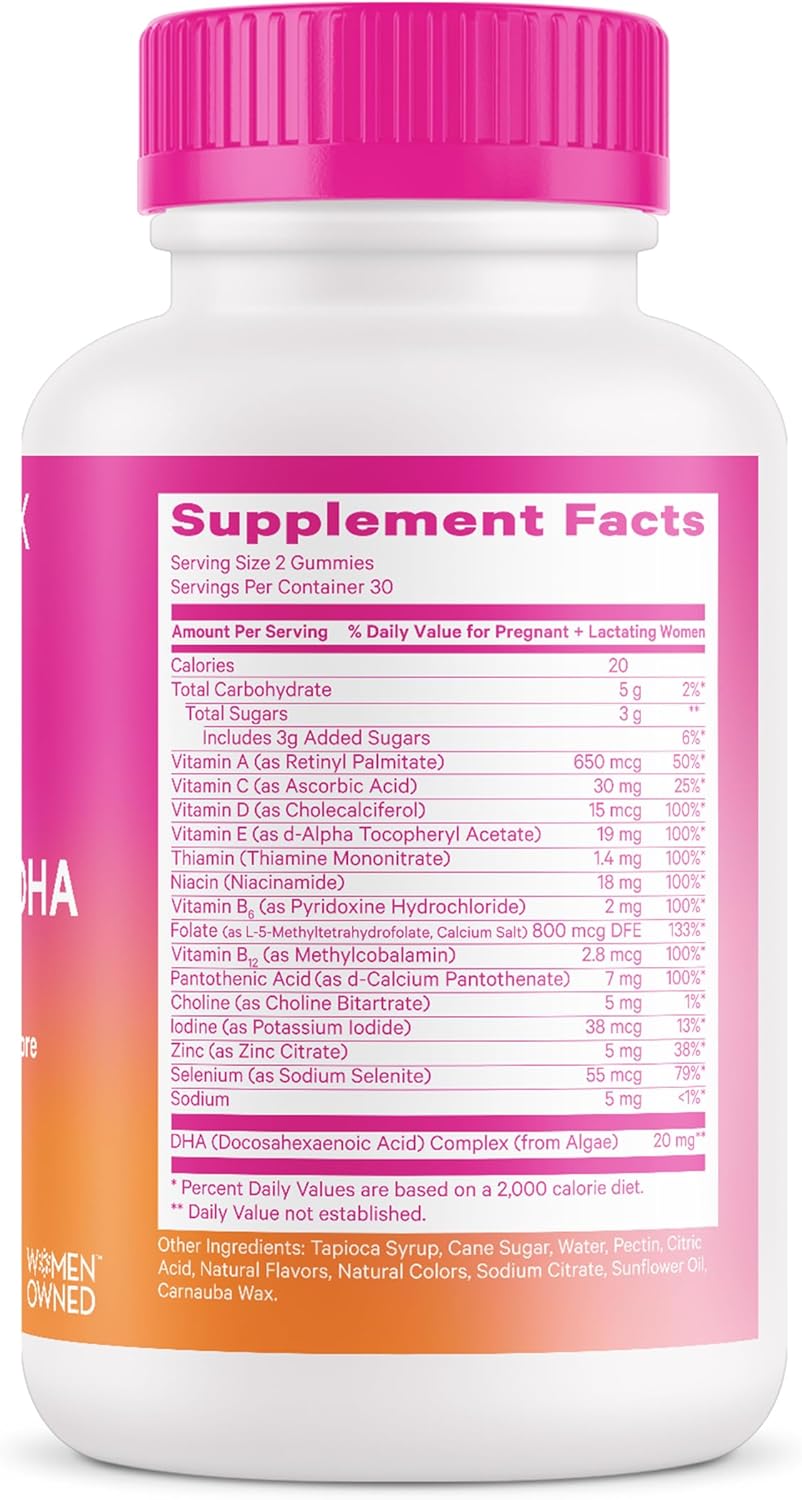 2 Pack of Pink Stork Premium Prenatal Gummy Vitamins with DHA, Folate, and Vitamin D - 60 Vegan Gummies